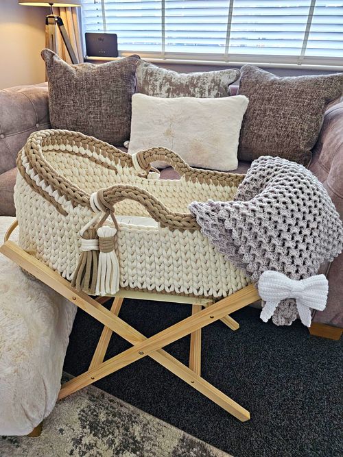 Handmade Crochet Baby Moses Basket Made to Order & Personalised Base Any Colour! — image 1