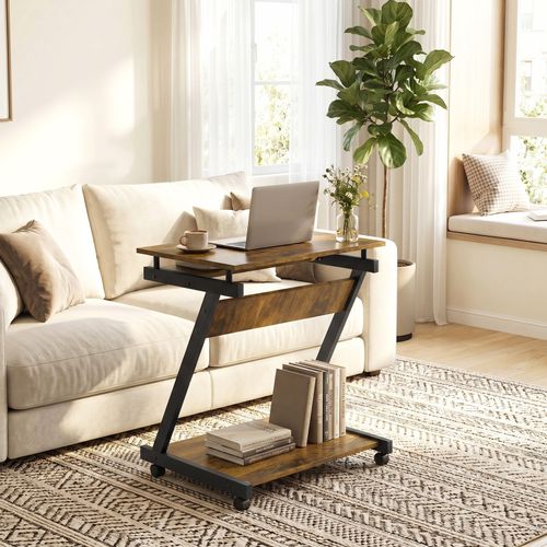 HOMCOM Movable Computer Desk w/4 Wheels Rustic Brown, Refurbished — image 7