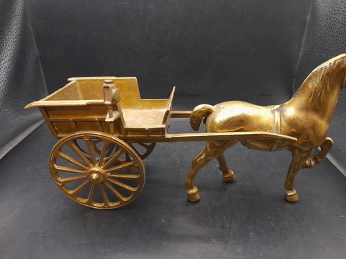 Good Size Vintage Solid Brass Horse  Drawn Carriage - 11 By 16 By 3.5" Approx. — image 7