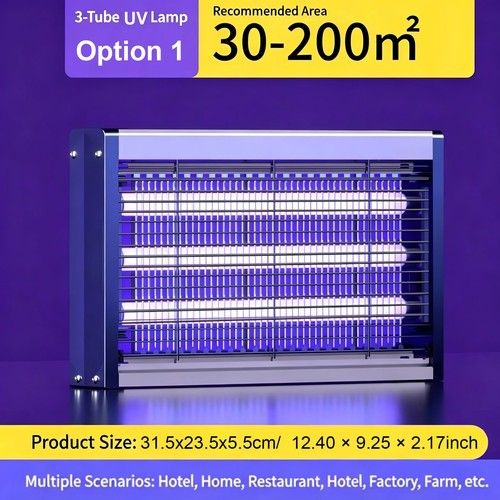 20W 30W Electric Insect Killer Mosquito Fly Bug Zapper Pest Trap UV Lamp 3 Tube