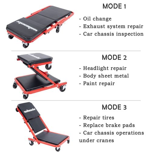 Mechanics Creeper 3 In 1 Trolley Stool Workshop Padded Seat Car Workshop Garage — image 3