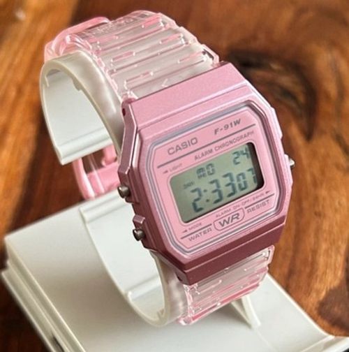 Casio F-91WS-4JH Pink Jelly Digital Watch LED Japan Import - UK Stock NEW