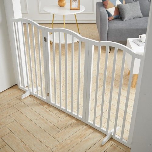 Folding Pet Gate Dog Fence Child Safety Durable Free Standing Wooden Stair Gates