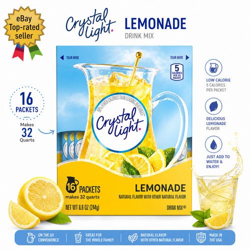 Crystal Light Lemonade Drink Mix Sugar Free Caffeine Free 16 Pitcher Packs | USA