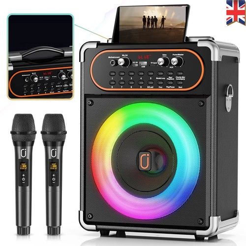 Portable Bluetooth Karaoke Machine Speaker With 2 Wireless Microphones Singing