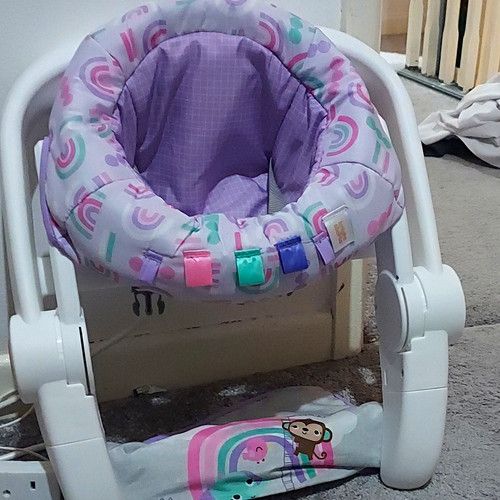 Baby Floor Seat Activity Chair, Toy Loops & Play Mat, White/Purple, Print