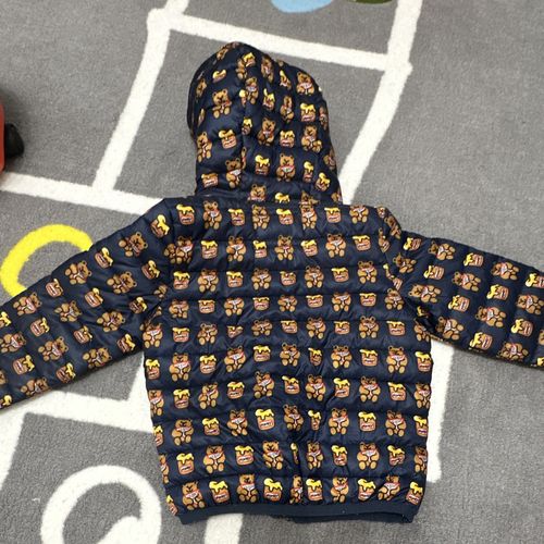 GUESS Navy Hooded Puffer Jacket 18-24 Months Full Zip Padded Bear Print — image 6