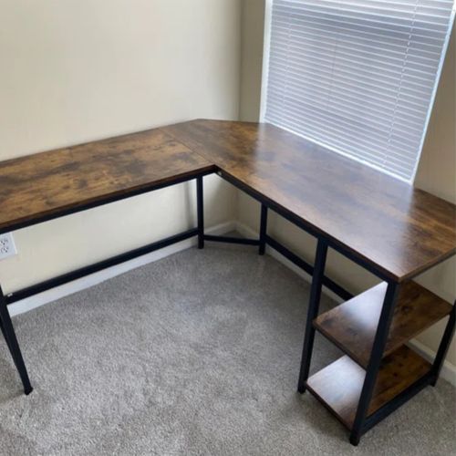 L Shape Computer Desk with Shelves Rustic Brown Corner Home Office Workstation — image 6