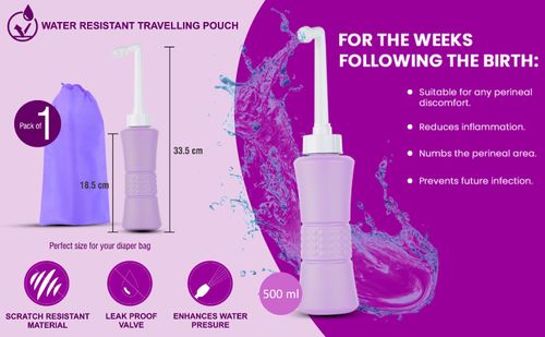 laphang Portable Bidet 500ml Purple Peri Bottle with Waterproof Pouch and Cap — image 11