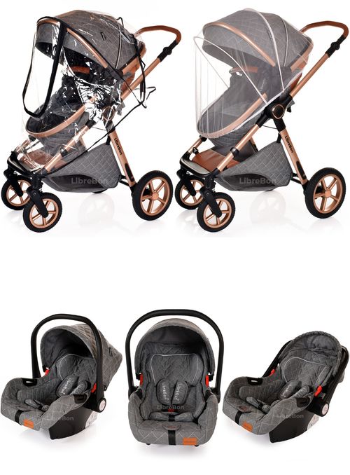 3 in 1 Pram Newborn Baby Buggy Set Travel System with Car Seat Folding Pushchair — image 12