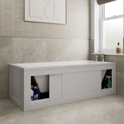 Side Front Storage Bath Panel for 1700 Straight Baths Lockable Modern MDF White — image 1