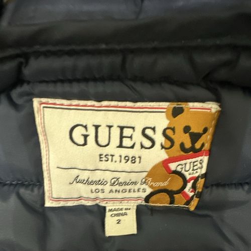 GUESS Navy Hooded Puffer Jacket 18-24 Months Full Zip Padded Bear Print — image 4