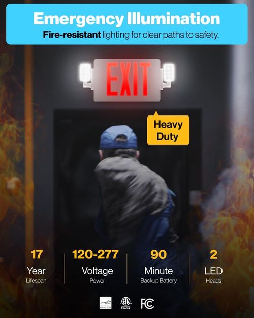 4 Pack LED Exit Sign Emergency Light–Hi Output RED Compact Combo UL 924 Listed — image 10