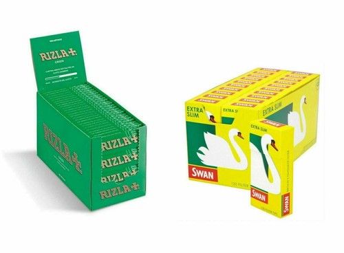 1200 Rizla Green Cigarette Rolling Papers and 1200 Swan Extra Slim