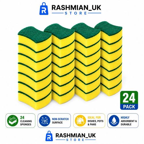 24 Pack Kitchen Cleaning Sponges Scourers Washing Up Non-Scratch for Dish Pad