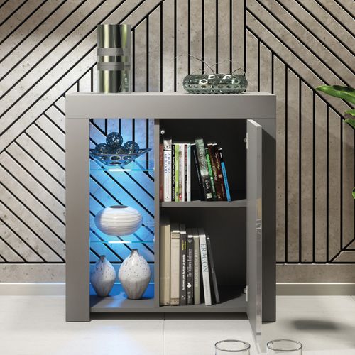 Sideboard TV Unit 75cm Modern Cabinet TV Stand High Gloss Doors With Free LED — image 2
