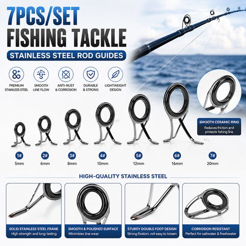 7Pcs Mixed Size Fishing Rings Pole Repair Line Guides Eye UK — image 3