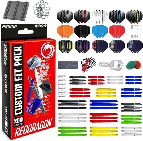 RED DRAGON Darts Accessory Pack 200 Pieces - Stems,Checkout,Tool,Sharpener,Wax — image 1