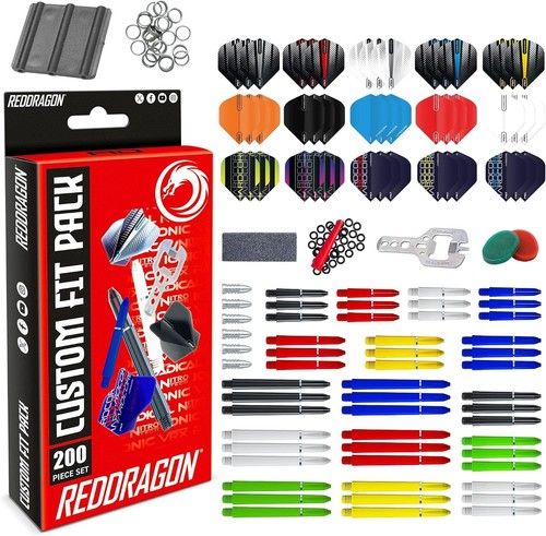 RED DRAGON Darts Accessory Pack 200 Pieces - Stems,Checkout,Tool,Sharpener,Wax