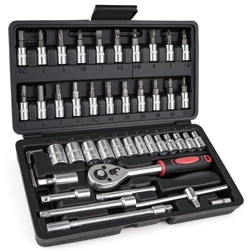 46Pcs Metric Socket Set 1/4" Drive Ratchet Torx Wrench Kit Repair Tool w/Case UK