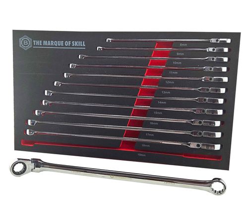 Britool Hallmark 12pc Extra Long Flexi Ratchet Spanner Set 8-19mm EVA — image 1
