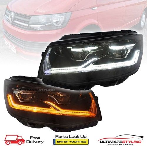 VW Transporter T6 2015-2020 Full LED DRL Headlights Black Inner Projector RHD