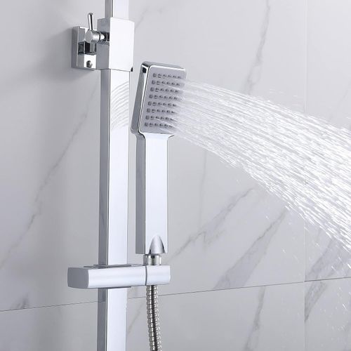 Bathroom Mixer Shower Thermostatic Dual Head Square Rainfall Head Handset Chrome — image 7