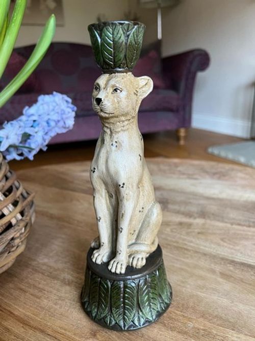 Natural Leopard/ Cheetah Candle Holder, Quirky Vintage Style Candlestick Holder