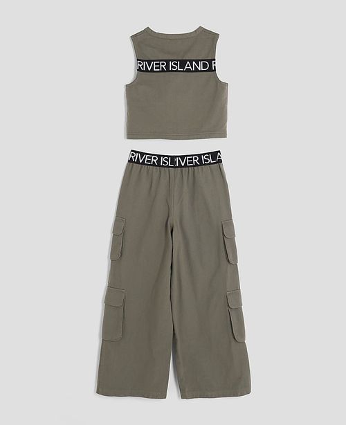 River Island Girls Gilet & Cargo Pants Set Khaki RI Waistband 2 Piece Sleeveless — image 4