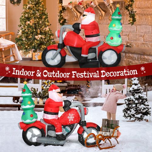 6FT Inflatable Santa Claus Riding Motorcycle Christmas Outdoor Garden LED Decora — image 2