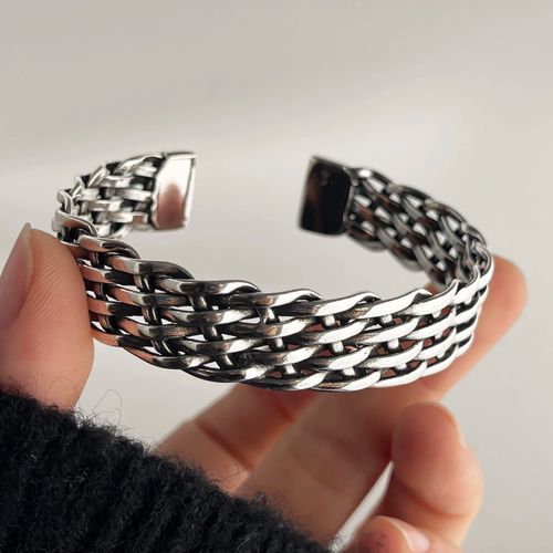 Solid 925 Sterling Silver Mens Heavy Woven Torque Bangle Cuff Bracelet UK NEW — image 5