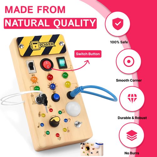 Montessori Busy Board Sensory Travel Activity Toys Wooden With LED Light Switch — image 2