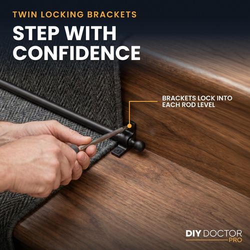Stair Rods 13 Pack Black Carpet Runner 70cm Twin Brackets Screws Fitting Kit — image 4