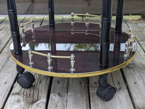 Vintage Black & Gold 2-Tier Rolling Bar Cart Tea Trolley Serving Cart — image 3