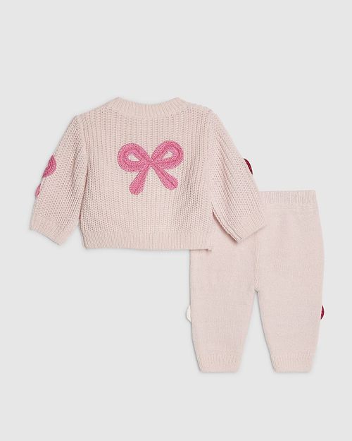 River Island Baby Girls Cardigan & Bottoms Set Pink 3D Bow 2 Piece Long Sleeve — image 2