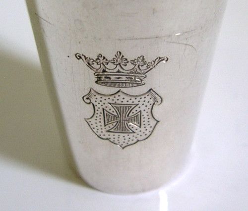 GERMAN 800 SOLID SILVER CRESTED WHISKY SHOT TOT CUP c1920 BARWARE