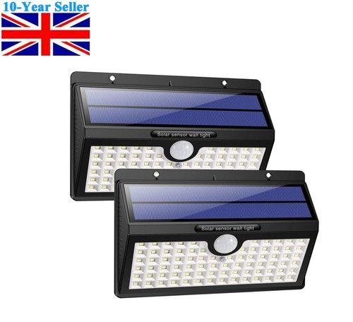 2 Pack Upgraded 78LED Solar Motion Sensor Outdoor Security Lights UK
