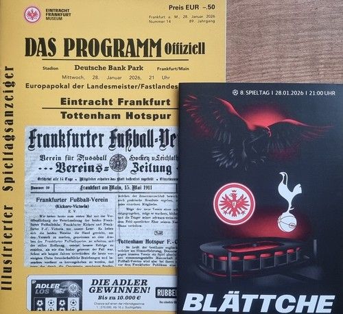 2026 EINTRACHT FRANKFURT v SPURS TOTTENHAM HOTSPUR CHAMPIONS LEAGUE PROGRAMME x2