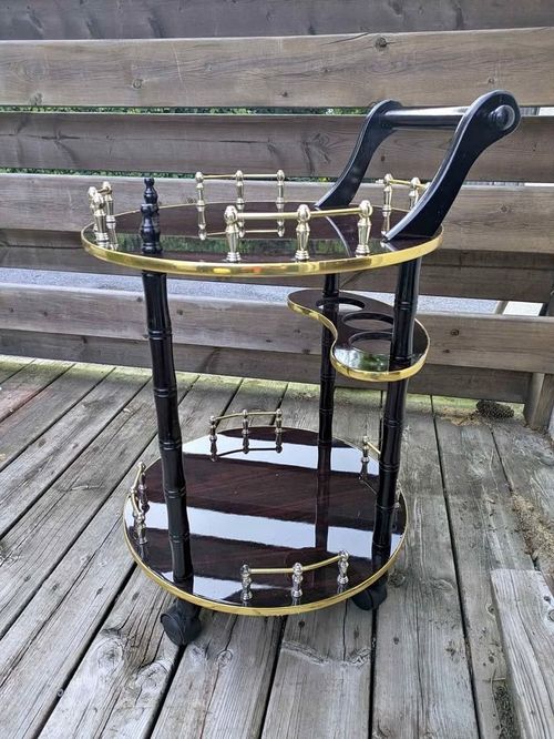 Vintage Black & Gold 2-Tier Rolling Bar Cart Tea Trolley Serving Cart — image 5