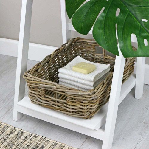 Grey & Buff Rattan Storage Baskets Rectangular Wicker Empty Hamper Display Tray — image 6