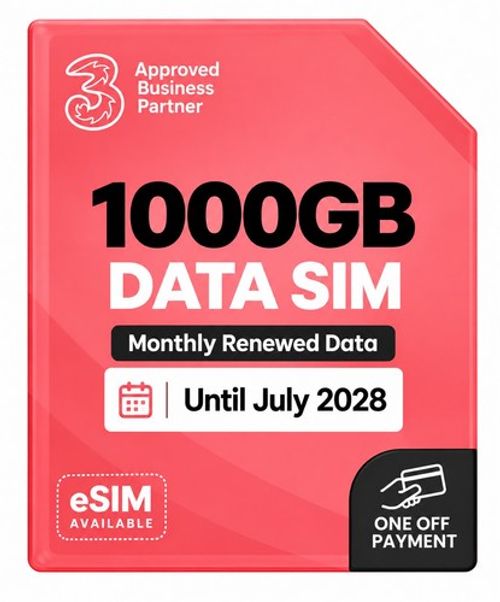 Three + Vodafone 1000GB 5G Monthly Data SIM Prepaid & Preloaded Until July 2028