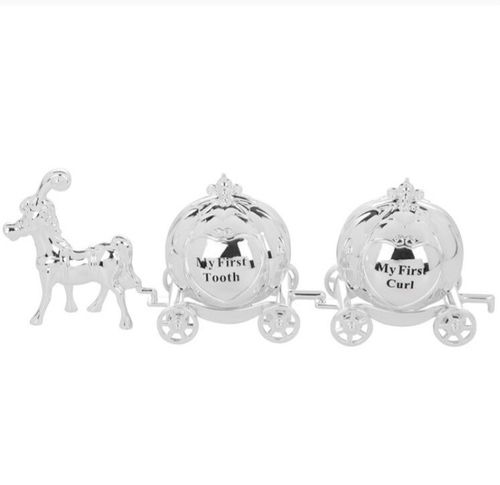 Silver Plated My First Tooth and Curl Set Cinderella Carriage Christening Gift — image 1