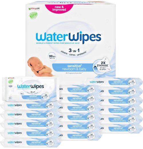WaterWipes Plastic-Free Original Baby Wipes 1080 Count 18 packs 99.9% Water — image 1