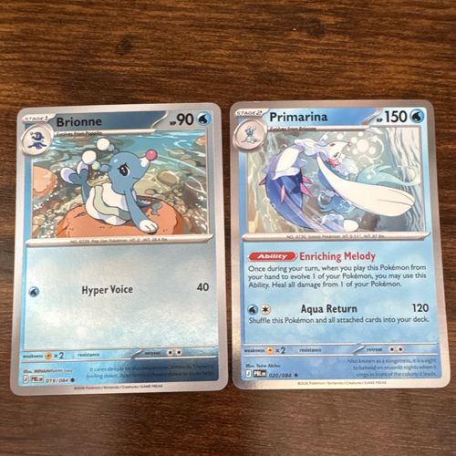 Pokémon TCG Brionne 019/108 & Primarina 020/084 Water English 2 Cards — image 1
