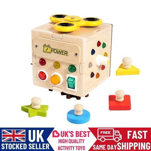 Wooden 6in1 Montessori Busy Board Sensory Travel Fidget Spinner Toy Light Switch
