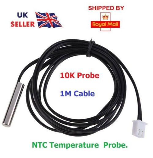 NTC Thermistor Temperature Sensor Waterproof Probe 25mm 10K 1% 3950 1m cable UK.