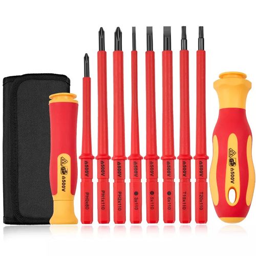10 Piece VDE Insulated Electrician Interchangeable head Screwdriver Set & Pouch — image 6