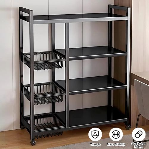 4 Tier Kitchen Basket Storage Trolley Rack Fruit Vegetable Organiser Shelf Cart — image 3