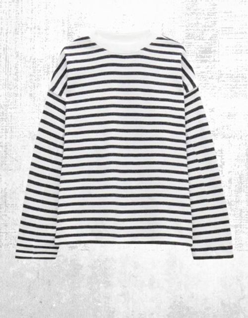 Womens HUSH Long Sleeve Aluna Brushed Striped Oversized T-shirt White Black