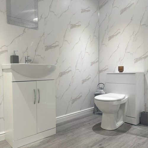 10 White Marble Matt Bathroom Panels Shower Wet Wall Kitchen Cladding PVC